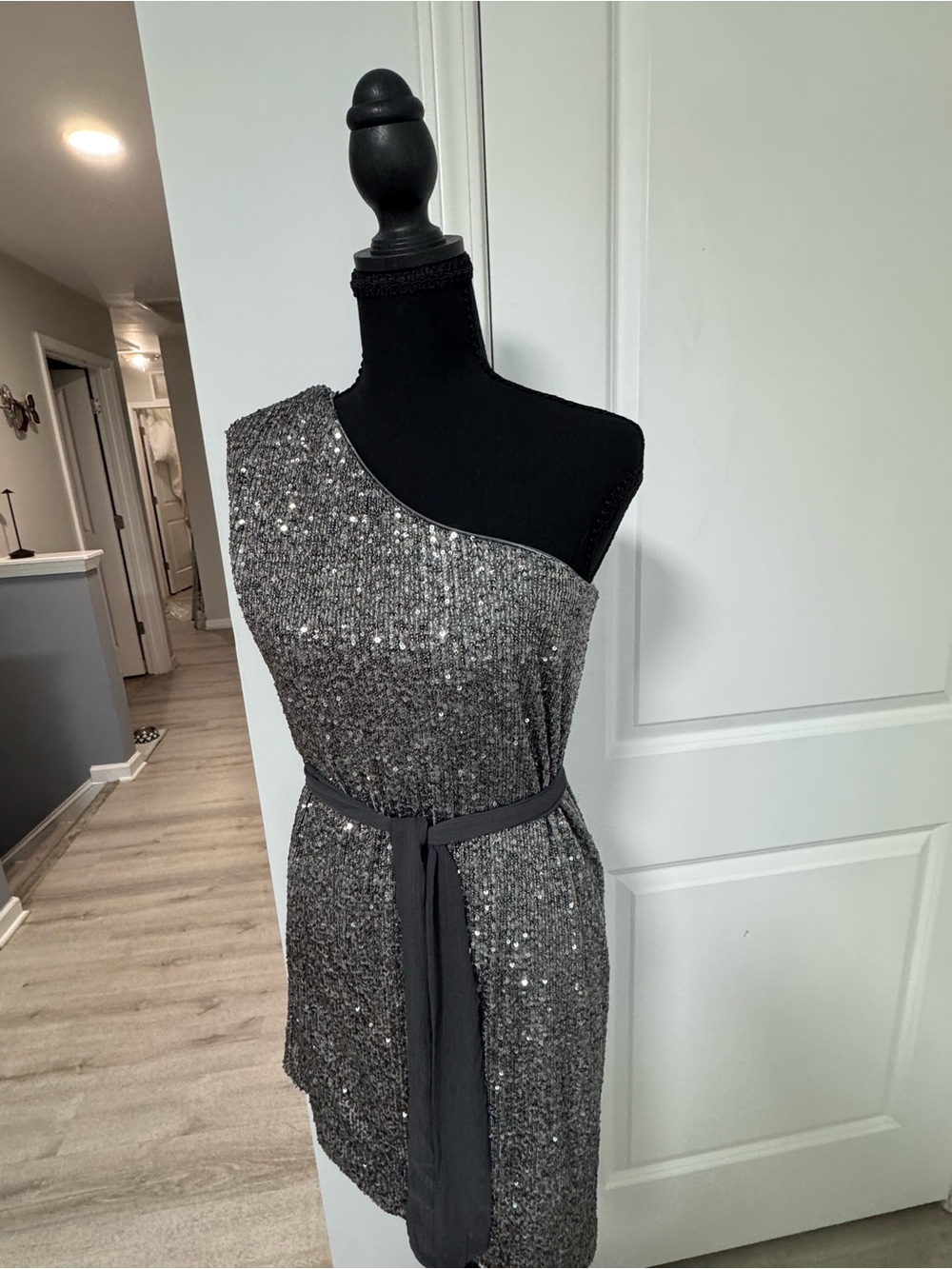 Macy's One-Shoulder Silver Sequin Tunic Dress
